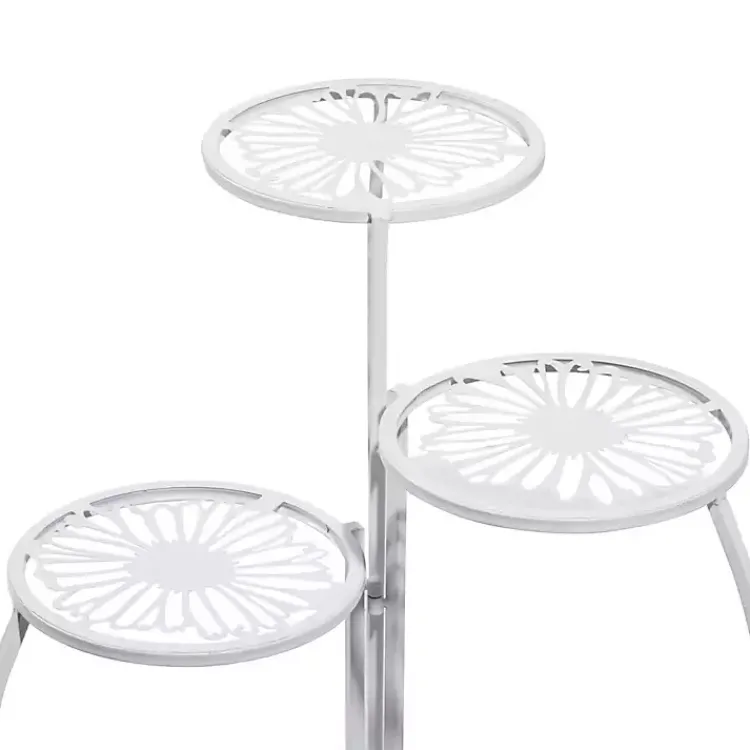 Kirklands Home Planters|Metal Floral 3-Tier Plant Stand White