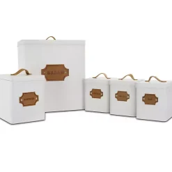 Kirklands Home Kitchen Storage|Metal Square Label Badge Canisters, Set of 5 White
