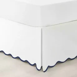 Kirklands Home Bedding Essentials|White Navy Scalloped Coastal King Bed Skirt