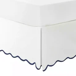 Kirklands Home Bedding Essentials|White Navy Scalloped Coastal King Bed Skirt