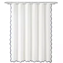 Kirklands Home Shower Curtains|White Navy Scalloped Coastal Shower Curtain