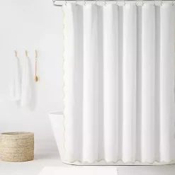 Kirklands Home Shower Curtains|White Neutral Scalloped Coastal Shower Curtain