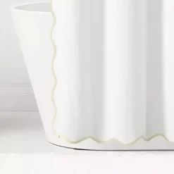 Kirklands Home Shower Curtains|White Neutral Scalloped Coastal Shower Curtain