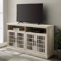 Kirklands Home Tv Stands & Media Consoles|White Oak Glass Door TV Stand, 58 in. Ivory