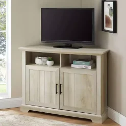 Kirklands Home Tv Stands & Media Consoles|White Oak Grooved Door Corner TV Stand Ivory