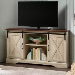 Kirklands Home Tv Stands & Media Consoles|White Oak Sliding Barn Doors Corner TV Stand Ivory