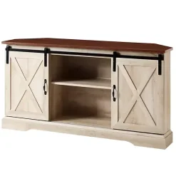 Kirklands Home Tv Stands & Media Consoles|White Oak Sliding Barn Doors Corner TV Stand Ivory