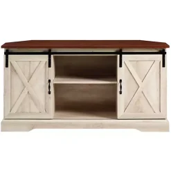Kirklands Home Tv Stands & Media Consoles|White Oak Sliding Barn Doors Corner TV Stand Ivory