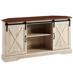 Kirklands Home Tv Stands & Media Consoles|White Oak Sliding Barn Doors Corner TV Stand Ivory