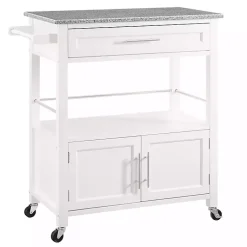 Kirklands Home Kitchen Islands & Bar Carts|White Parker Granite Top Rolling Kitchen Cart