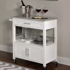 Kirklands Home Kitchen Islands & Bar Carts|White Parker Granite Top Rolling Kitchen Cart