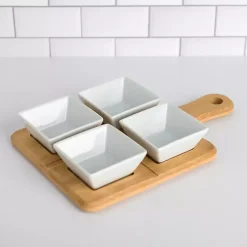 Kirklands Home Serving & Entertaining|White 5-pc. Dip Bowl Set with Bamboo Tray