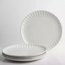 Kirklands Home Dinnerware|Petals Ceramic Dinner Plates, Set of 4 White