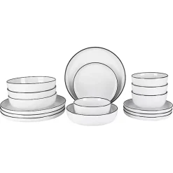 Kirklands Home Dinnerware|Porcelain Black Trim 16-pc. Dinnerware Set White