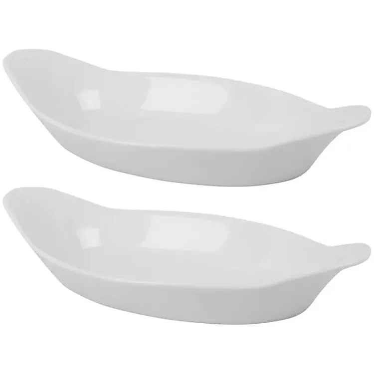 Kirklands Home Bakeware & Cookware|Porcelain Oval Bakers with Handles, Set of 2 White