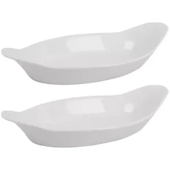 Kirklands Home Bakeware & Cookware|Porcelain Oval Bakers with Handles, Set of 2 White