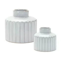 Hot Porcelain Ribbed Vases, Set of 2 Vases