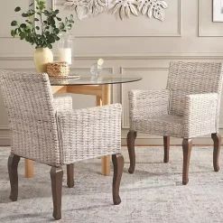 Kirklands Home Dining Chairs|White Rattan Curved Legs Dining Chairs, Set of 2
