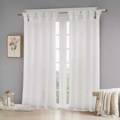 Kirklands Home Curtains & Drapes|Rosette Tab Top Curtain Panel, 63 in. White