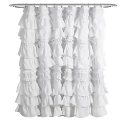 Kirklands Home Shower Curtains|Ruffle and Pom Pom Trim Shower Curtain White