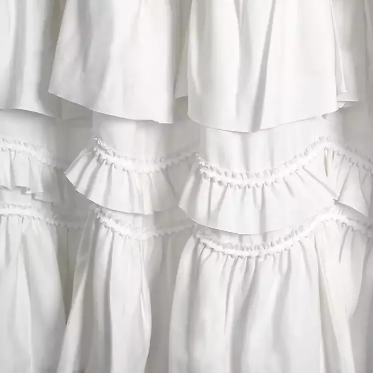 Kirklands Home Shower Curtains|Ruffle and Pom Pom Trim Shower Curtain White