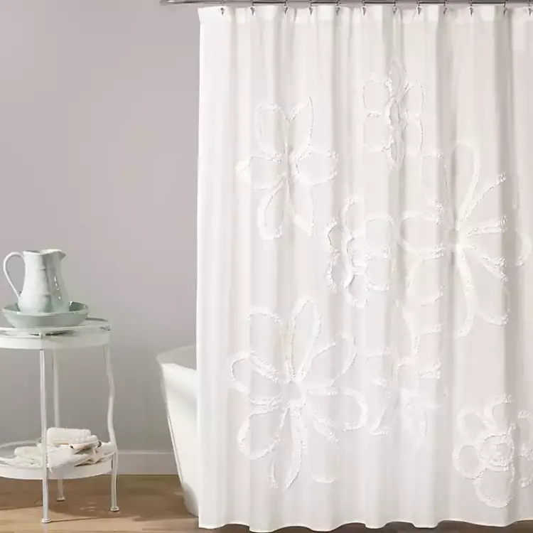 Kirklands Home Shower Curtains|Ruffle Flower Shower Curtain White