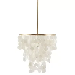 Kirklands Home Chandeliers & Pendant Lighting|Shell and Gold Metal Layered Chandelier White