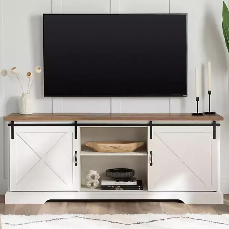 Kirklands Home Tv Stands & Media Consoles|Sliding Barn Door Media Cabinet White