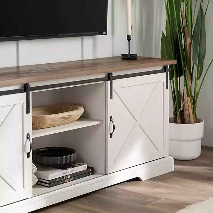 Kirklands Home Tv Stands & Media Consoles|Sliding Barn Door Media Cabinet White