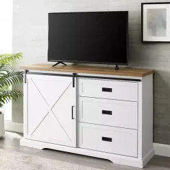 Kirklands Home Cabinets & Sideboards|Sliding Door and 3-Drawer Sideboard White