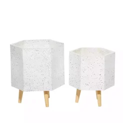 Kirklands Home Planters|Speckled Planters with Wooden Legs, Set of 2 White