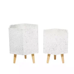 Kirklands Home Planters|Speckled Planters with Wooden Legs, Set of 2 White