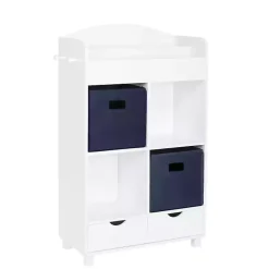 Kirklands Home Bookshelves|Storage Cabinet Bookshelf with 2 Navy Bins White