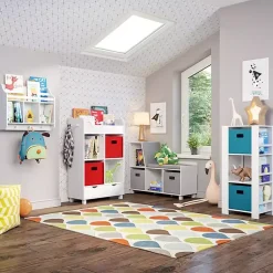 Kirklands Home Bookshelves|Storage Cabinet Bookshelf with 2 Navy Bins White