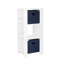 Kirklands Home Bookshelves|Storage Tower Bookshelf with 2 Navy Bins White