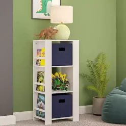 Kirklands Home Bookshelves|Storage Tower Bookshelf with 2 Navy Bins White
