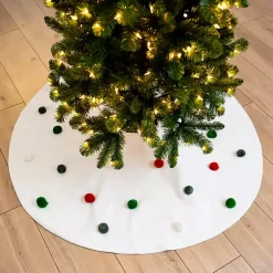 Sale White Tree Skirt with Holiday Pom Poms Christmas Tree Skirts & Collars