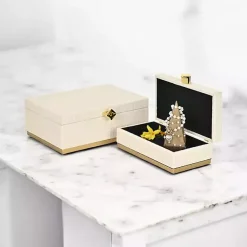 New White Vinyl Rattan Rectangular Boxes, Set of 2 Baskets & Boxes