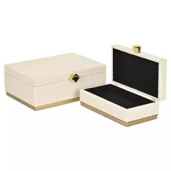 New White Vinyl Rattan Rectangular Boxes, Set of 2 Baskets & Boxes