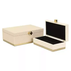 New White Vinyl Rattan Rectangular Boxes, Set of 2 Baskets & Boxes