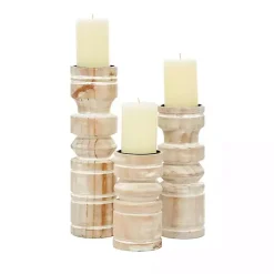 Sale White Washed Wood Column Candle Holders, Set of 3 Candle Holders