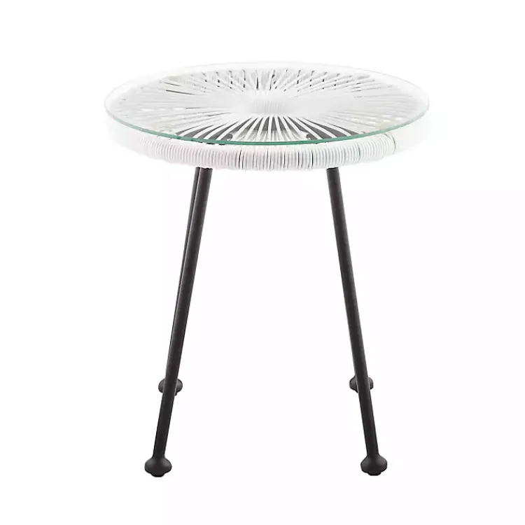 Kirklands Home Outdoor Tables|Wicker and Glass Top Outdoor Side Table White