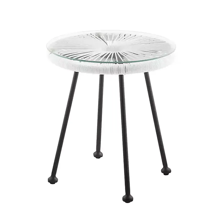 Kirklands Home Outdoor Tables|Wicker and Glass Top Outdoor Side Table White