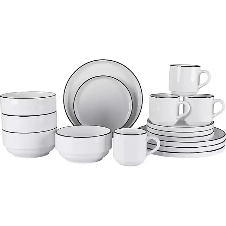 Kirklands Home Dinnerware|with Black Rims 16-pc. Dinnerware Set White