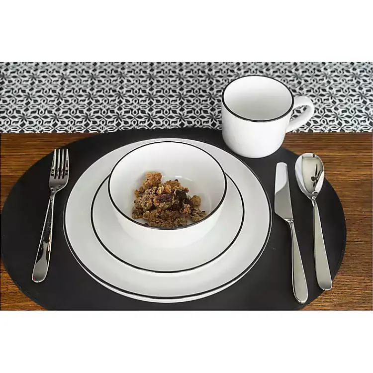 Kirklands Home Dinnerware|with Black Rims 16-pc. Dinnerware Set White