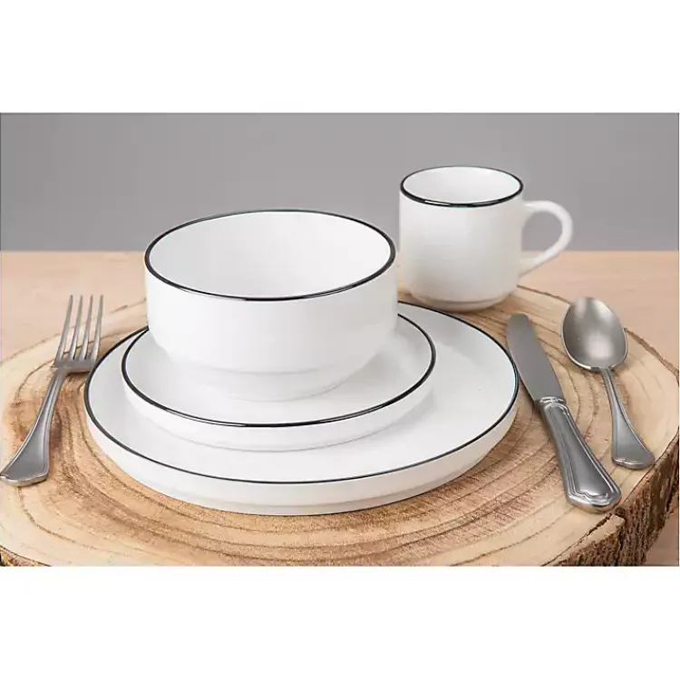 Kirklands Home Dinnerware|with Black Rims 16-pc. Dinnerware Set White