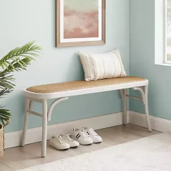 Kirklands Home Benches & Ottomans|Wood & Rattan Conelly Bench White