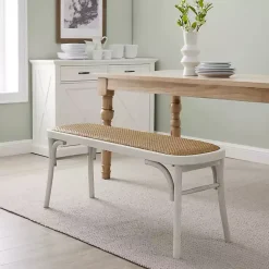 Kirklands Home Benches & Ottomans|Wood & Rattan Conelly Bench White
