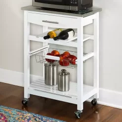 Kirklands Home Kitchen Islands & Bar Carts|Wood and Stainless Steel Kitchen Cart White