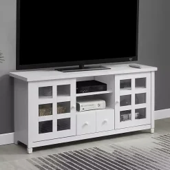 Kirklands Home Tv Stands & Media Consoles|Wood 2-Door Windowpane Media Cabinet White
